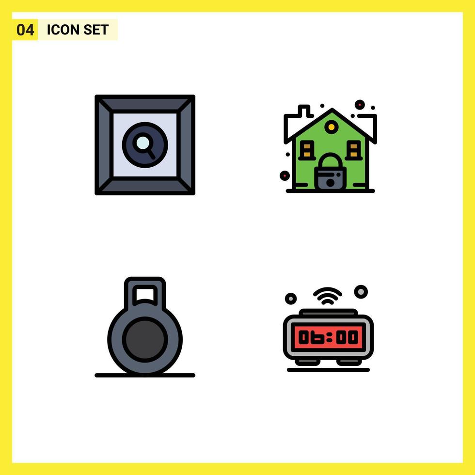 Modern Set of 4 Filledline Flat Colors Pictograph of box clock estate security iot Editable Vector Design Elements