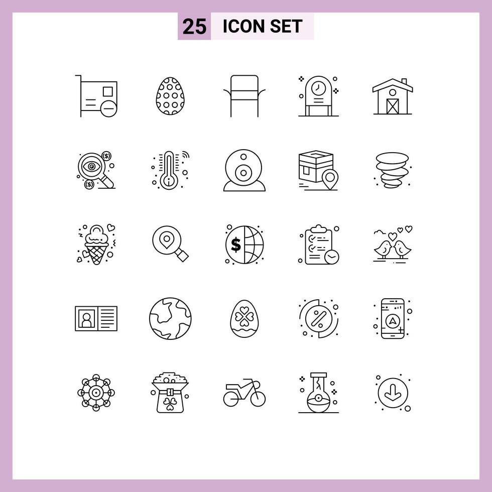 25 Universal Lines Set for Web and Mobile Applications home disco egg clock home appliances Editable Vector Design Elements