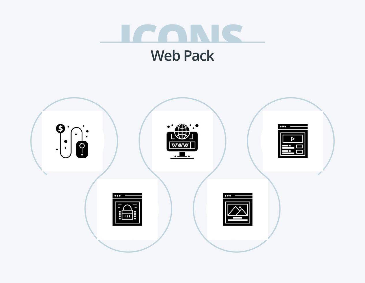 Web Pack Glyph Icon Pack 5 Icon Design. video. web. click. site. browser vector