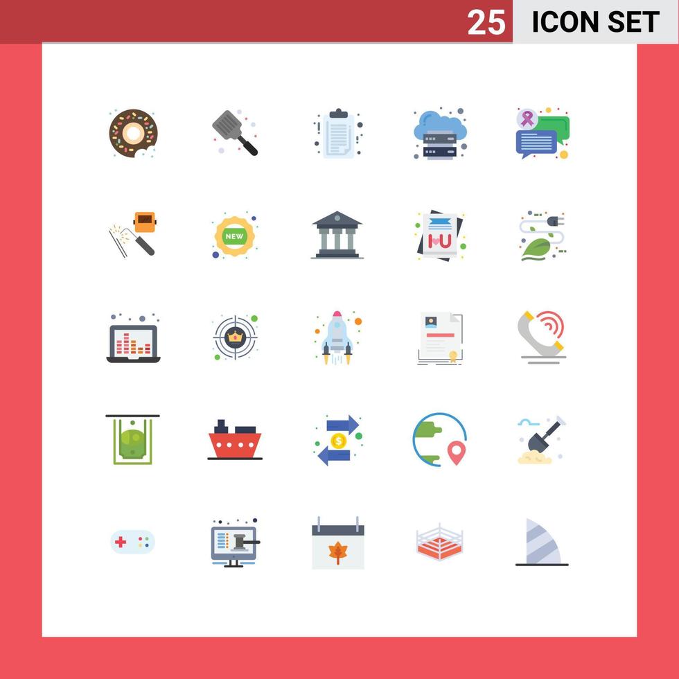 Editable Vector Line Pack of 25 Simple Flat Colors of chat internet document infrastructure cloud Editable Vector Design Elements