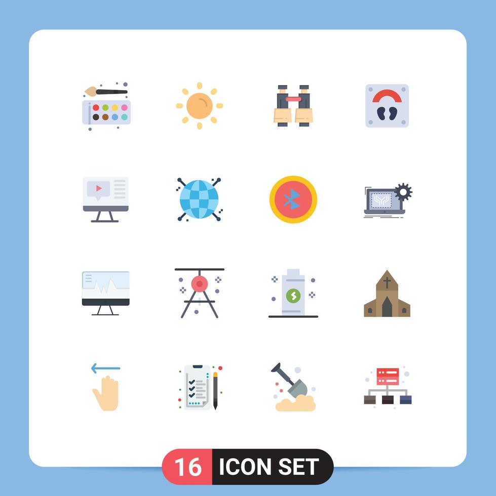 Pack of 16 creative Flat Colors of computer sports shine scale vision Editable Pack of Creative Vector Design Elements