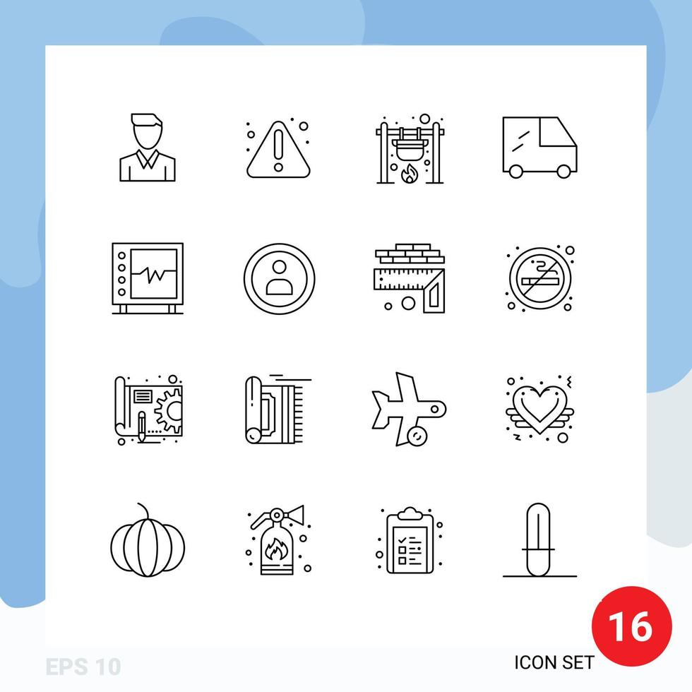 Modern Set of 16 Outlines and symbols such as heart beat bonfire vehicles fire Editable Vector Design Elements