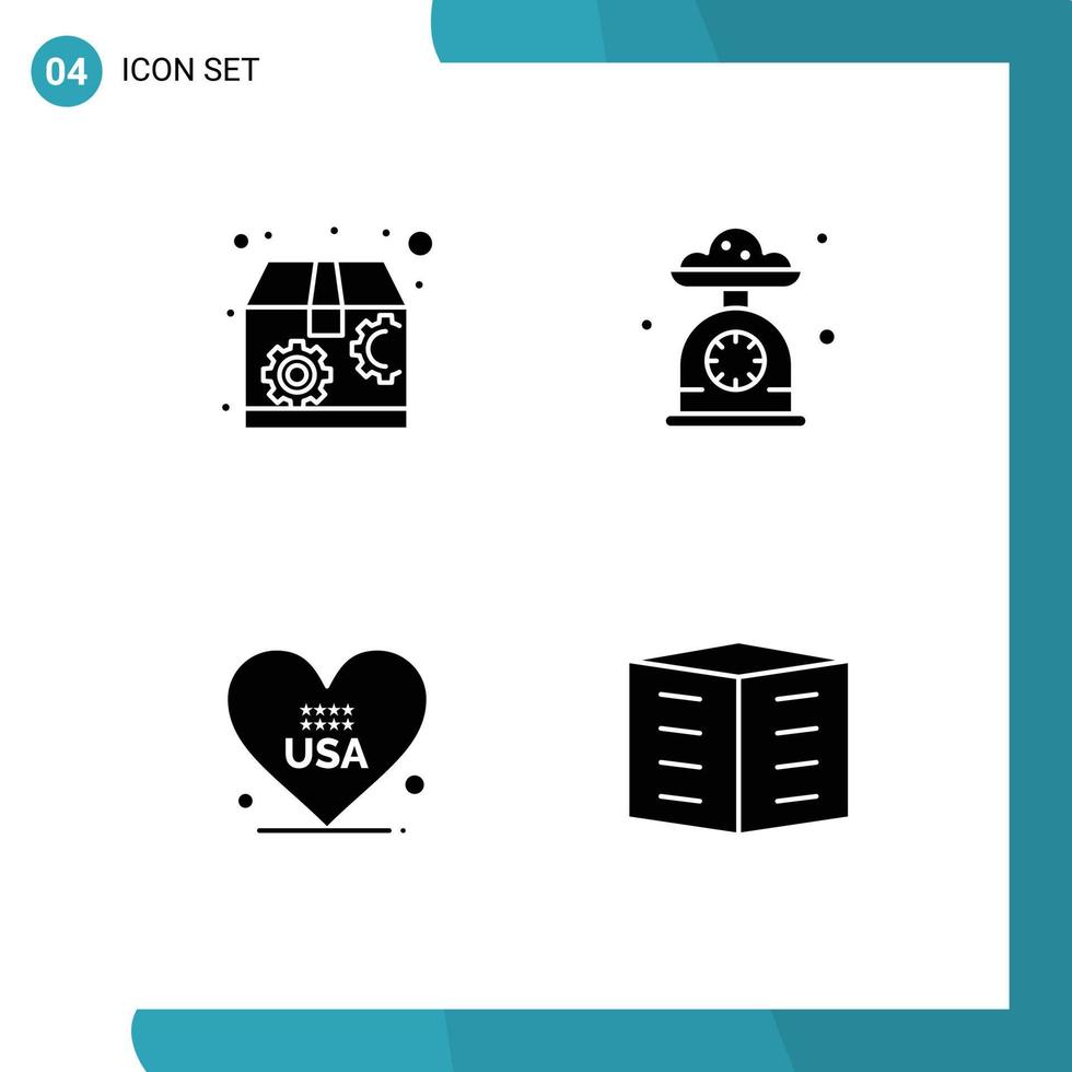 Pictogram Set of 4 Simple Solid Glyphs of marketing love baking kitchen scale usa Editable Vector Design Elements