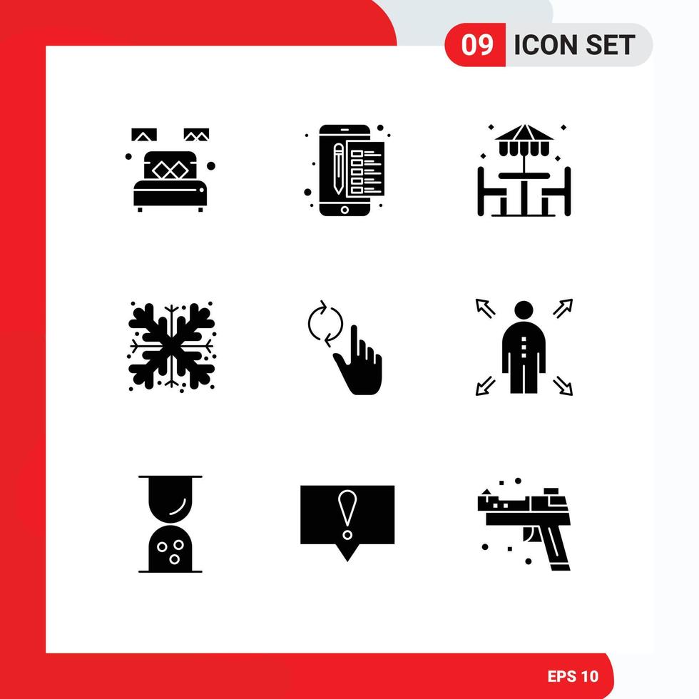 Set of 9 Commercial Solid Glyphs pack for snow snow stamp christmas dinner Editable Vector Design Elements