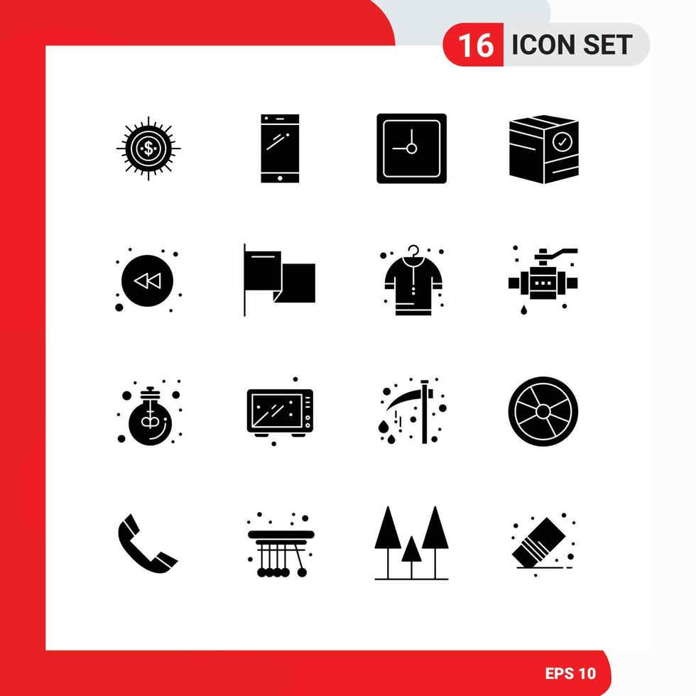 Group of 16 Solid Glyphs Signs and Symbols for commerce box smart phone time clock Editable Vector Design Elements