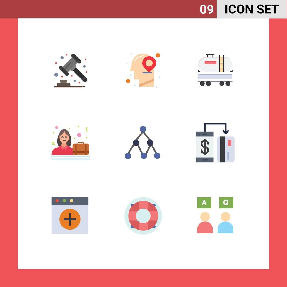 9 User Interface Flat Color Pack of modern Signs and Symbols of network female truck case business Editable Vector Design Elements