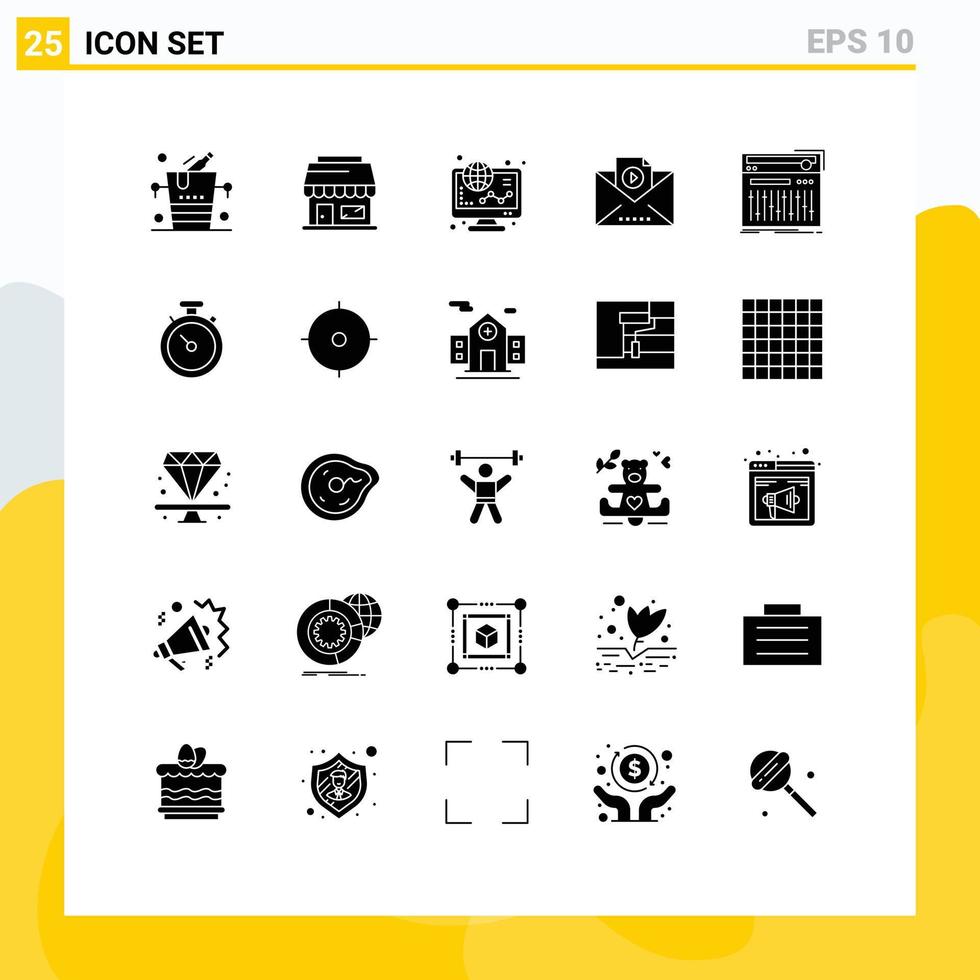 25 Universal Solid Glyph Signs Symbols of midi control finance vide email Editable Vector Design Elements