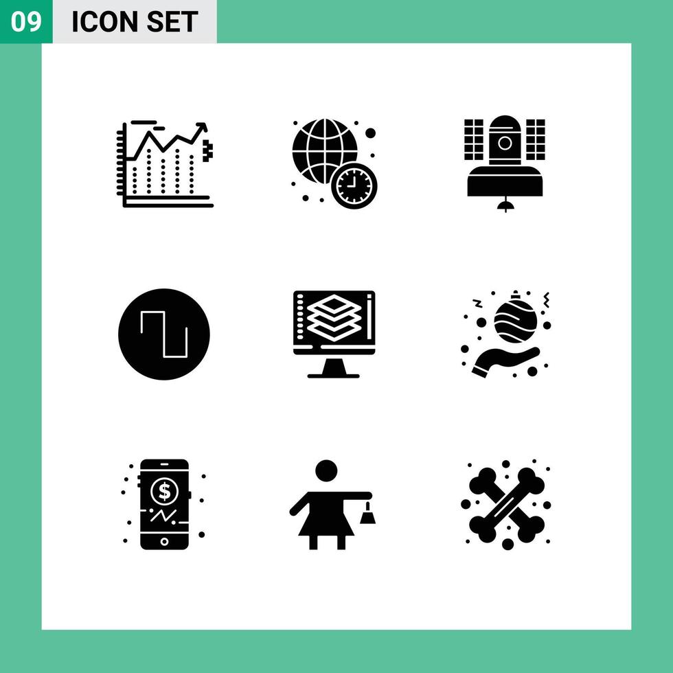 User Interface Pack of 9 Basic Solid Glyphs of code wave satellite square telecommunication Editable Vector Design Elements