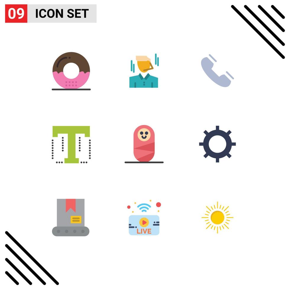 Group of 9 Flat Colors Signs and Symbols for designer text man font telephone Editable Vector Design Elements