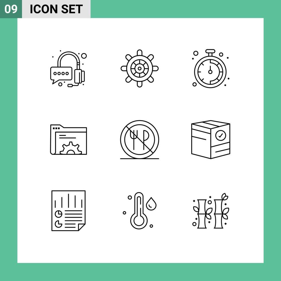 Set of 9 Modern UI Icons Symbols Signs for box forbidden stopwatch food server Editable Vector Design Elements