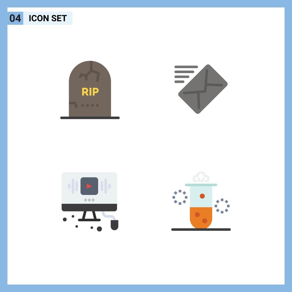 Editable Vector Line Pack of 4 Simple Flat Icons of death video graveyard mail online Editable Vector Design Elements