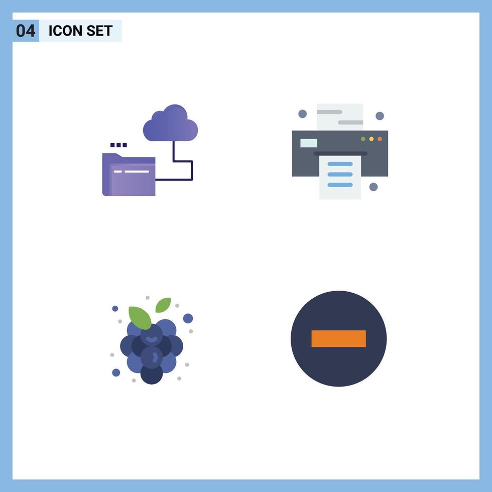 Flat Icon Pack of 4 Universal Symbols of cloud vine file printer delete Editable Vector Design Elements