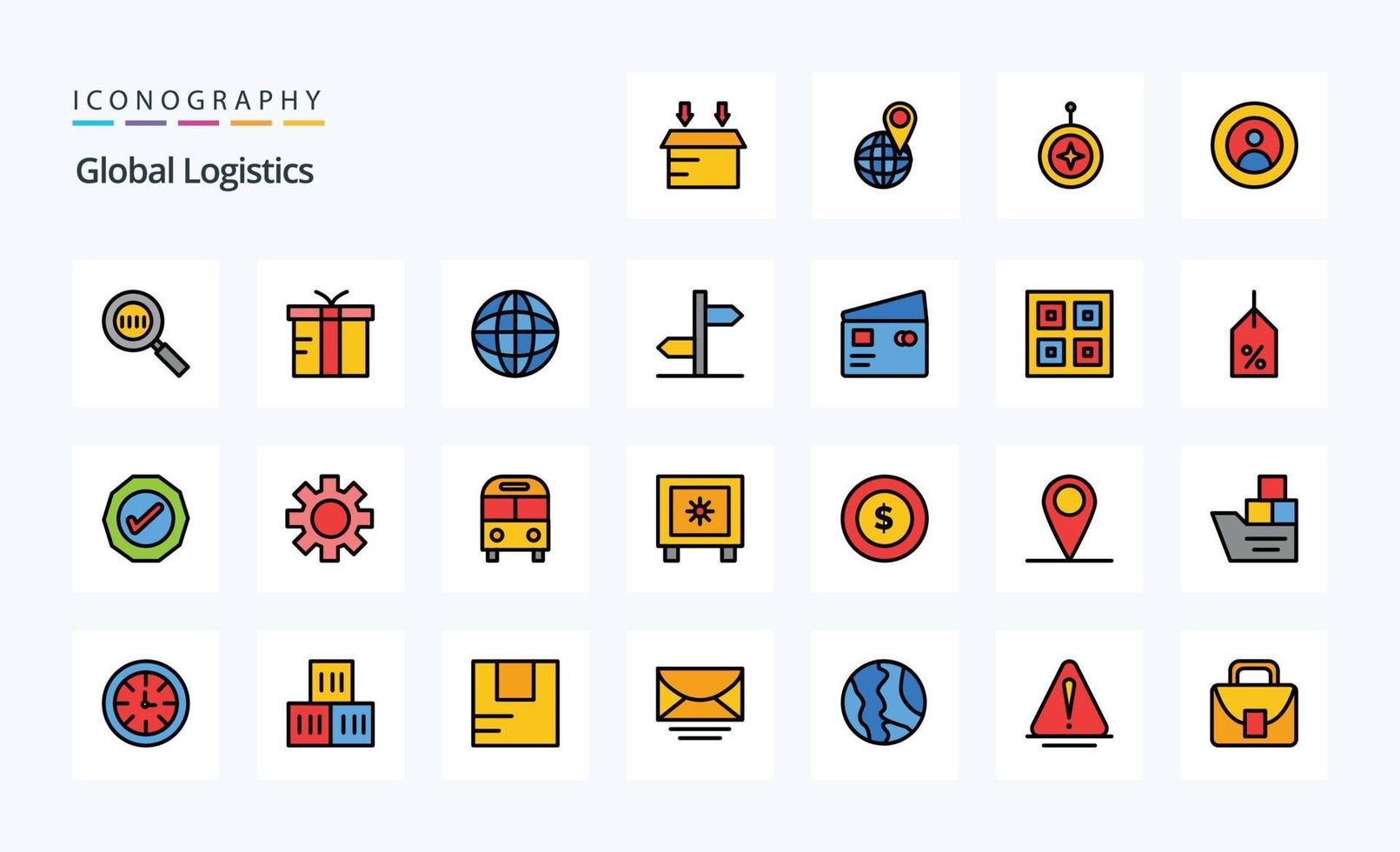 25 global logística línea lleno estilo icono paquete vector