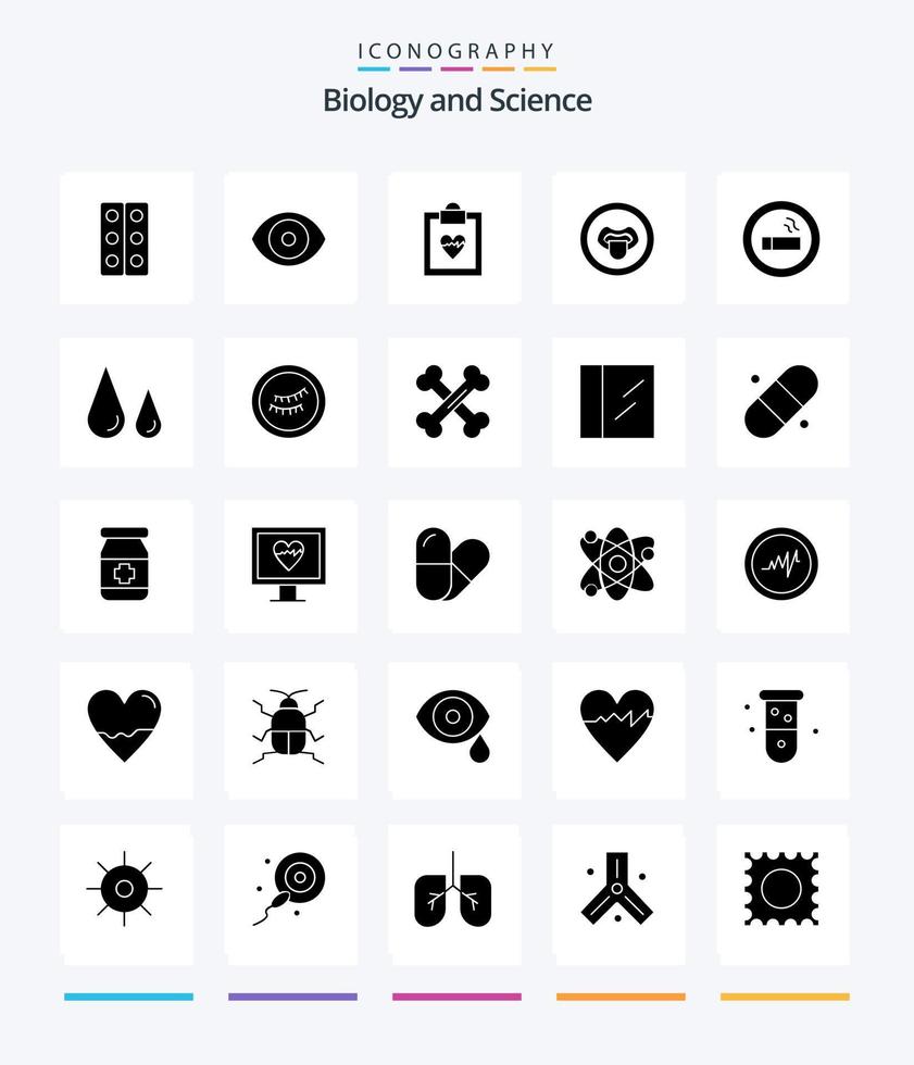 Creative Biology 25 Glyph Solid Black icon pack  Such As lab. biology. cardiogram. science. lab vector