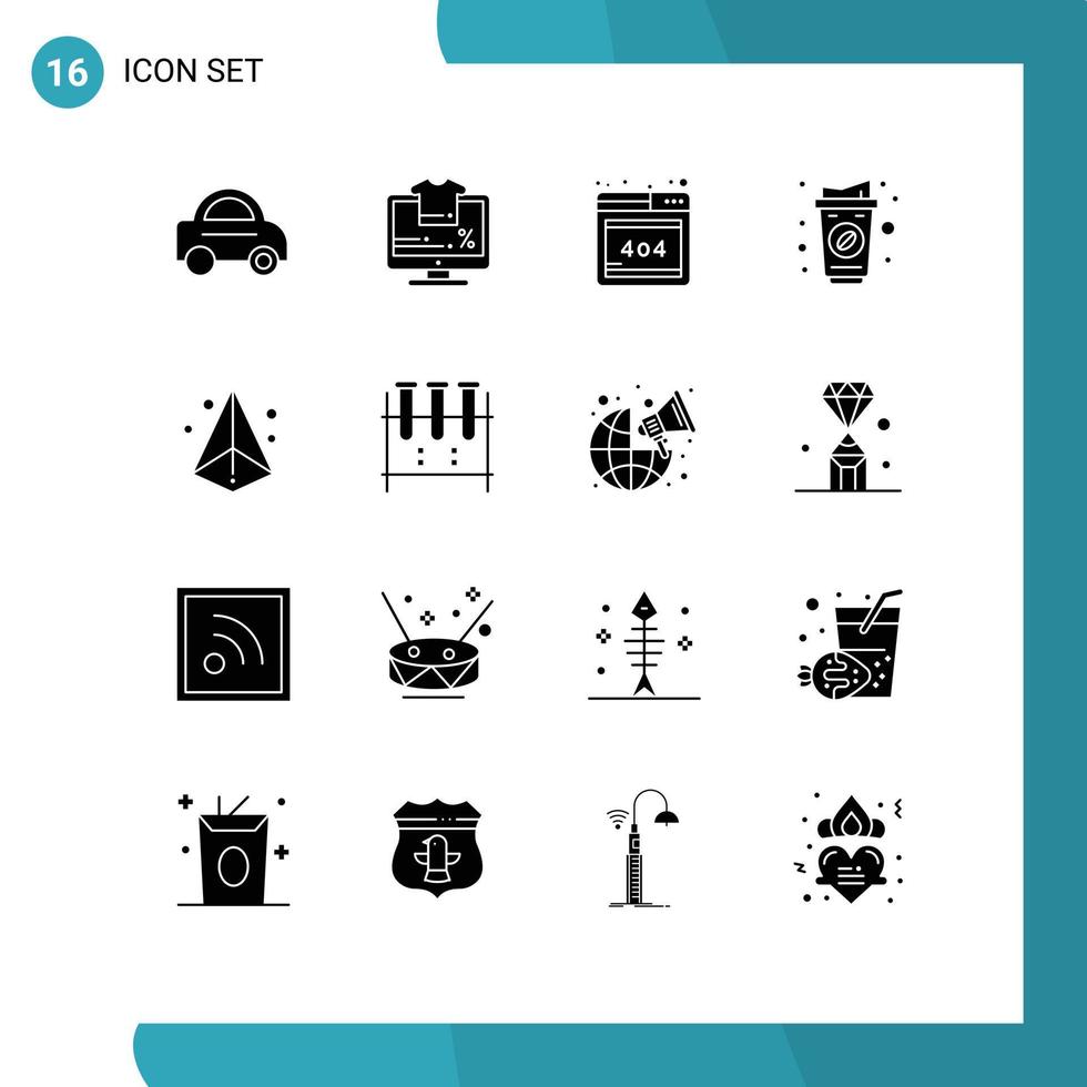 Universal Icon Symbols Group of 16 Modern Solid Glyphs of printing laser error box paper cup Editable Vector Design Elements