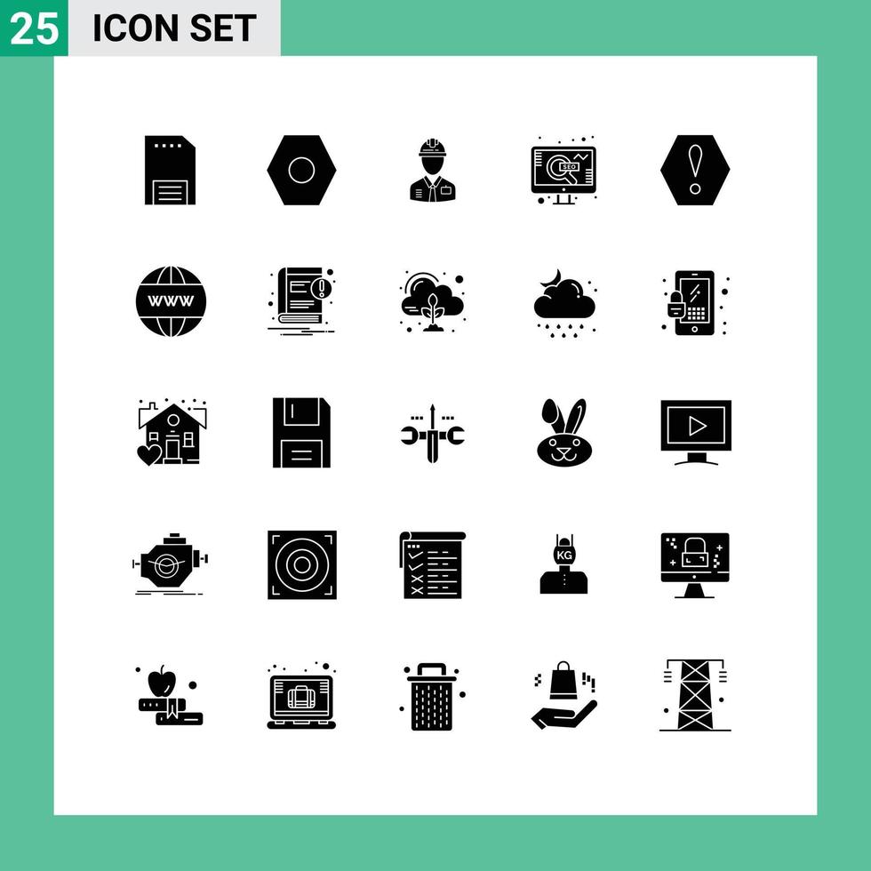 User Interface Pack of 25 Basic Solid Glyphs of search seo worker marketing labour Editable Vector Design Elements