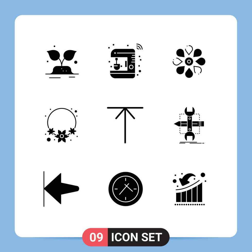 9 Thematic Vector Solid Glyphs and Editable Symbols of arrow necklace smart flower nature Editable Vector Design Elements