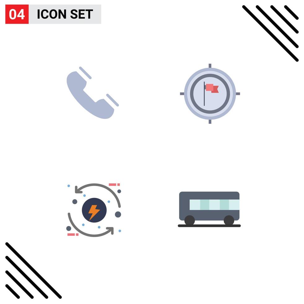 Group of 4 Flat Icons Signs and Symbols for call focus telephone business control Editable Vector Design Elements