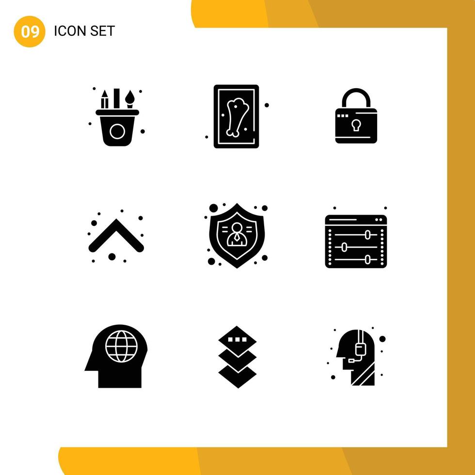 Group of 9 Solid Glyphs Signs and Symbols for protect action computing direction arrows Editable Vector Design Elements