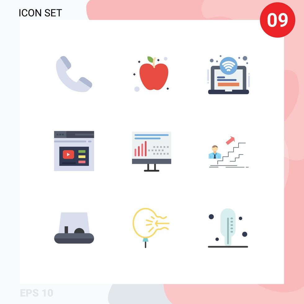 Universal Icon Symbols Group of 9 Modern Flat Colors of development coding laptop video web Editable Vector Design Elements