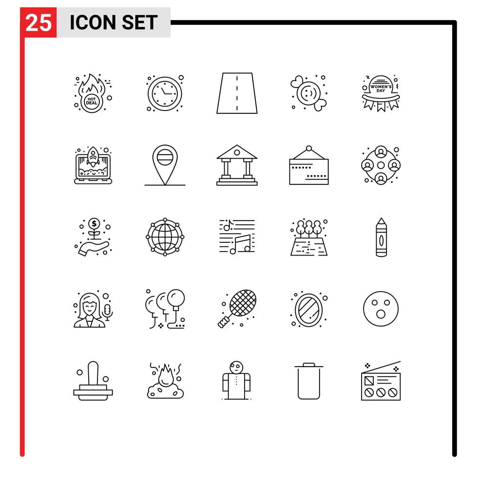 Modern Set of 25 Lines Pictograph of day food driveway dessert road Editable Vector Design Elements