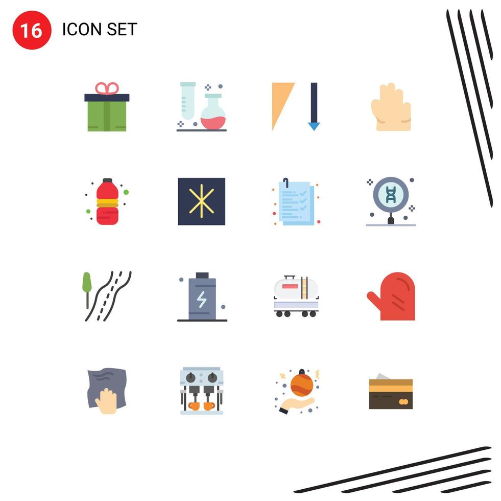 Flat Color Pack of 16 Universal Symbols of fridge water bottle descending water hand Editable Pack of Creative Vector Design Elements