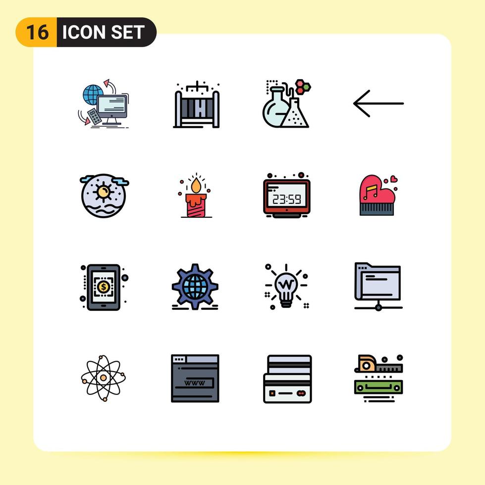 Universal Icon Symbols Group of 16 Modern Flat Color Filled Lines of planet globe flask earth arrow Editable Creative Vector Design Elements