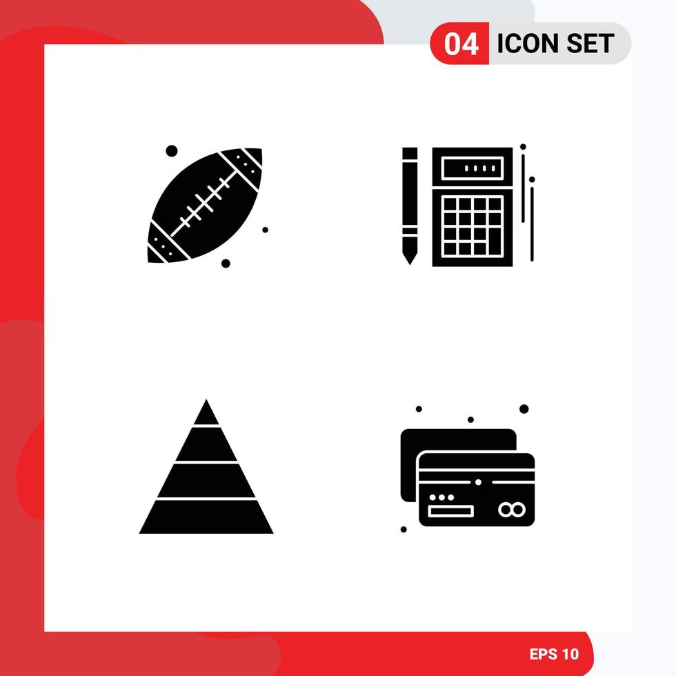 Mobile Interface Solid Glyph Set of 4 Pictograms of ball career usa calculation structure Editable Vector Design Elements