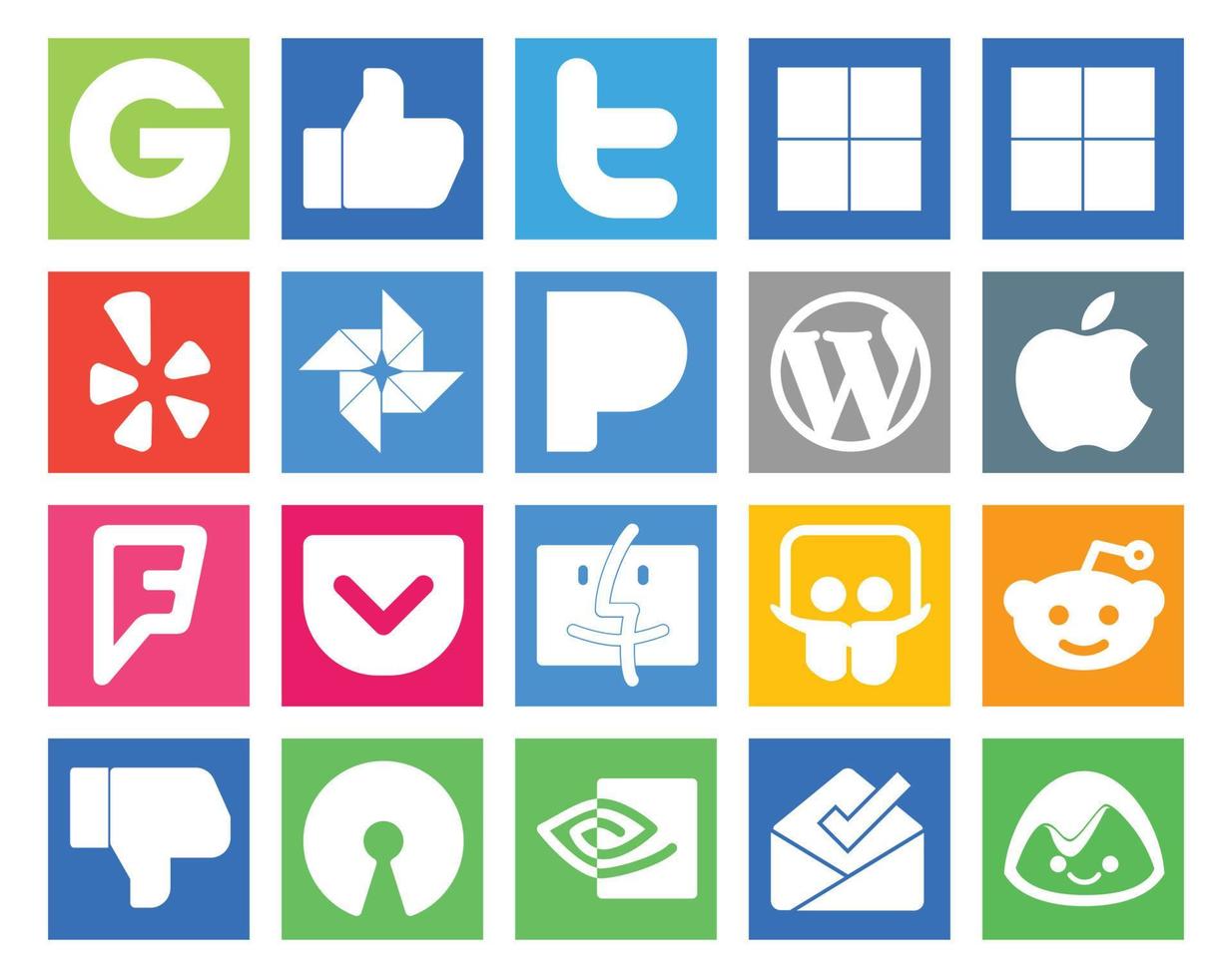20 social medios de comunicación icono paquete incluso abierto fuente reddit wordpress compartir diapositivas bolsillo vector