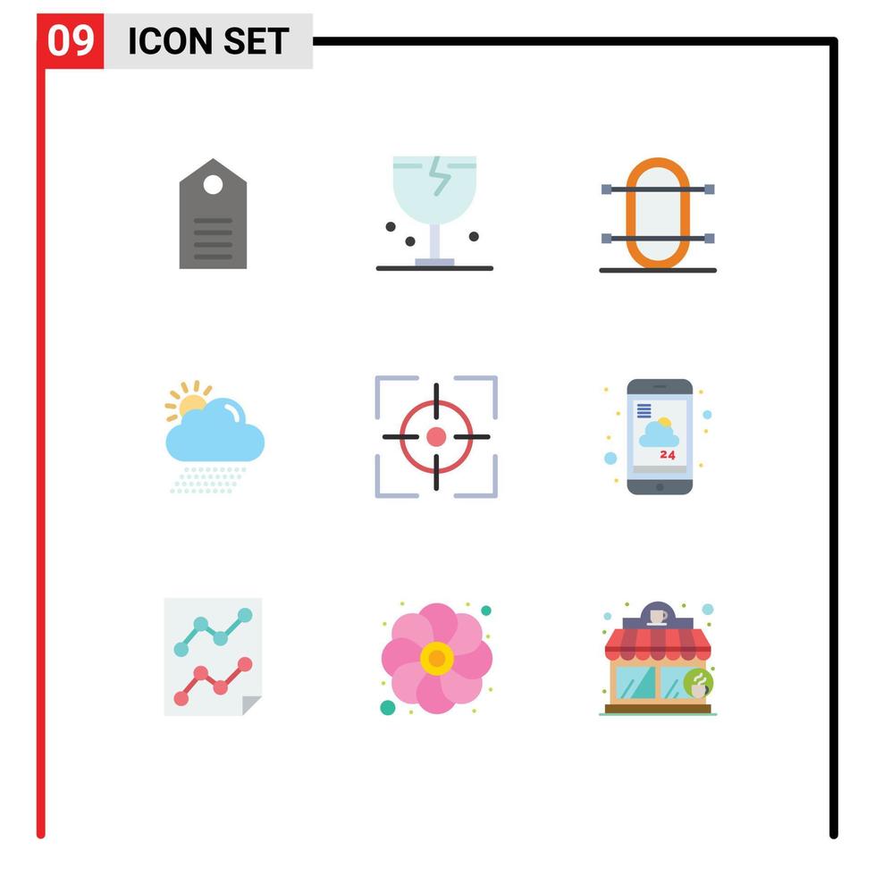 Universal Icon Symbols Group of 9 Modern Flat Colors of weather cloud logistic sport physic Editable Vector Design Elements