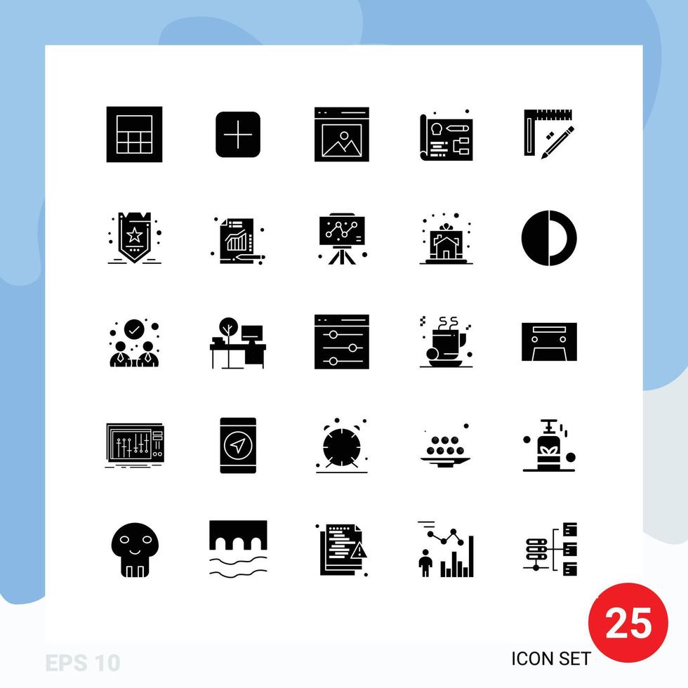 Set of 25 Vector Solid Glyphs on Grid for repair construction interface ruler development Editable Vector Design Elements