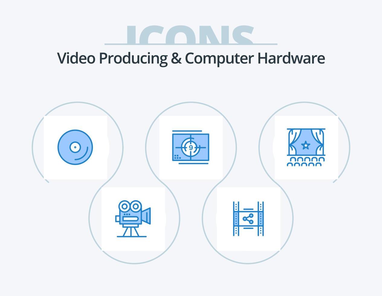 Video Producing And Computer Hardware Blue Icon Pack 5 Icon Design. opening. movie. pp. film. media vector