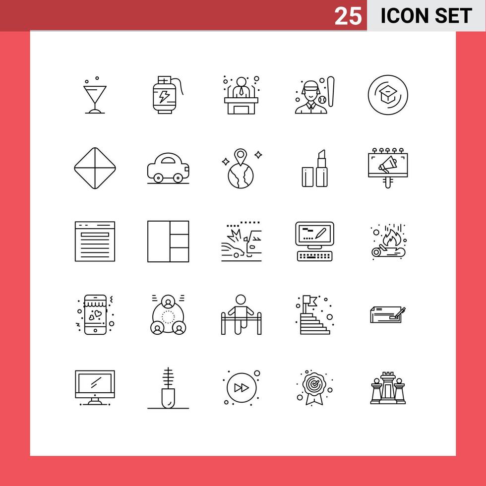 25 User Interface Line Pack of modern Signs and Symbols of graduation sports women employee player baseball player Editable Vector Design Elements