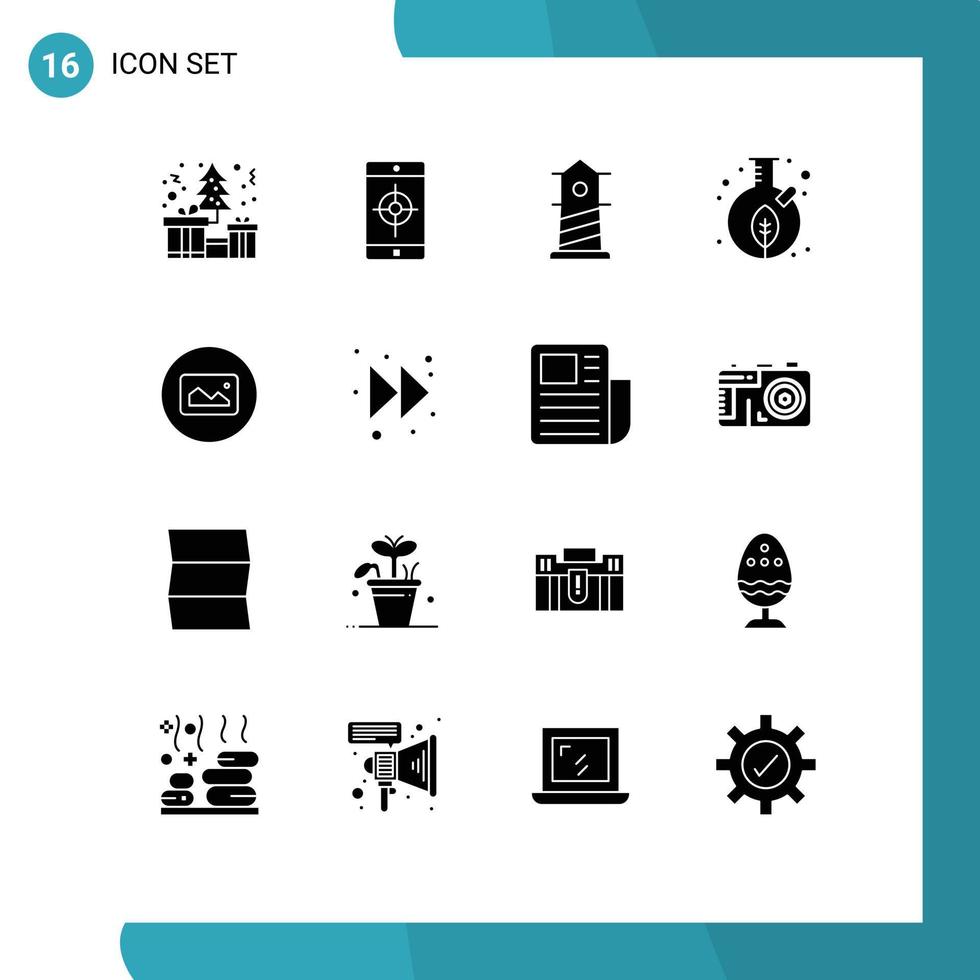 Pack of 16 creative Solid Glyphs of photo jar beach seed leaf Editable Vector Design Elements
