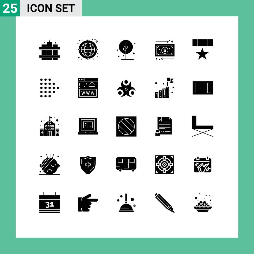 User Interface Pack of 25 Basic Solid Glyphs of military badge growth award management Editable Vector Design Elements