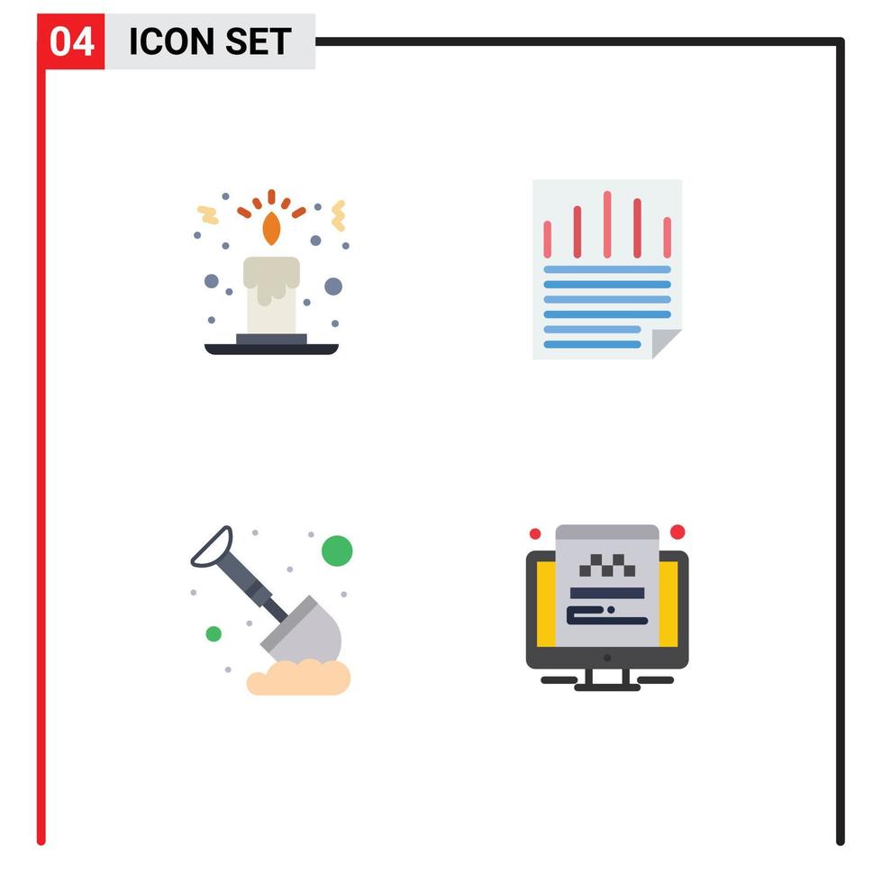 Editable Vector Line Pack of 4 Simple Flat Icons of candle spade data paper check taxi Editable Vector Design Elements