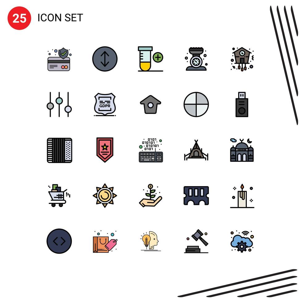 Group of 25 Modern Filled line Flat Colors Set for time time baking clock scale Editable Vector Design Elements