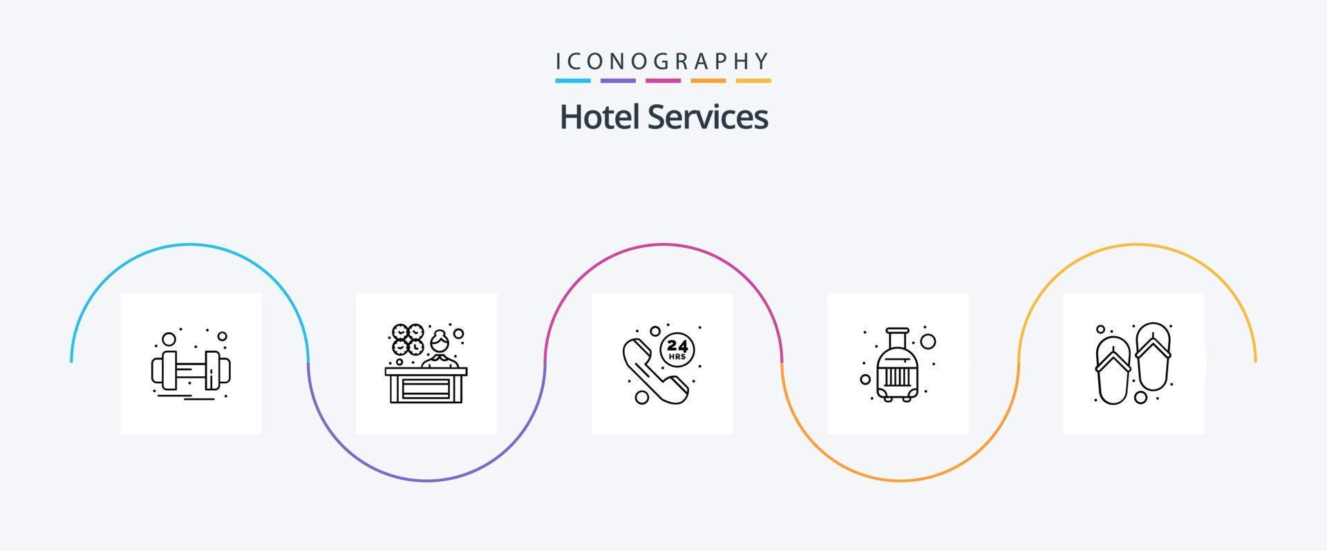 Hotel Services Line 5 Icon Pack Including spa. travel. hours. suit case. bag vector