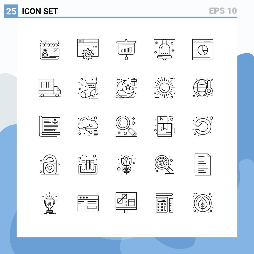 25 Thematic Vector Lines and Editable Symbols of festival celebration setting bell information Editable Vector Design Elements