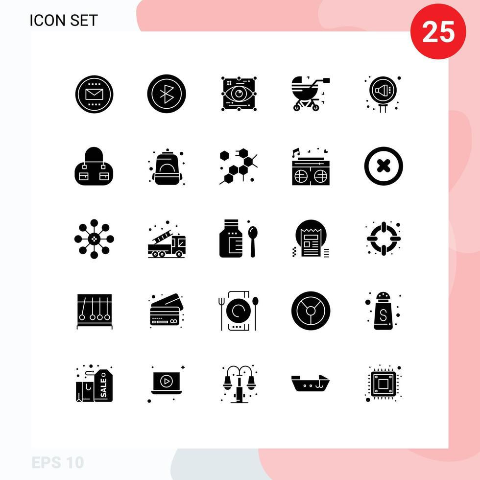 Solid Glyph Pack of 25 Universal Symbols of management buggy art baby view Editable Vector Design Elements