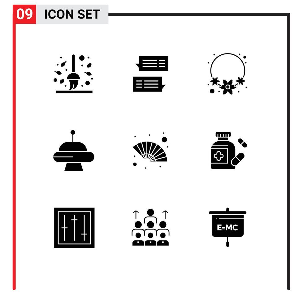 conjunto de 9 9 moderno ui íconos símbolos señales para mano ventilador OVNI mensaje espacio India editable vector diseño elementos