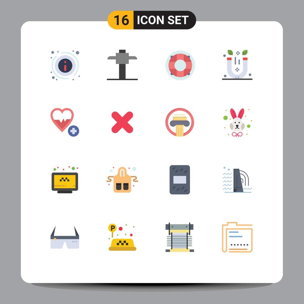 Set of 16 Modern UI Icons Symbols Signs for heart medical lifebuoy therapy physics Editable Pack of Creative Vector Design Elements