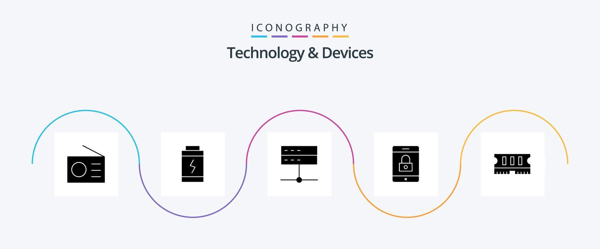 Devices Glyph 5 Icon Pack Including ram. hardware. data. mobile. encryption vector