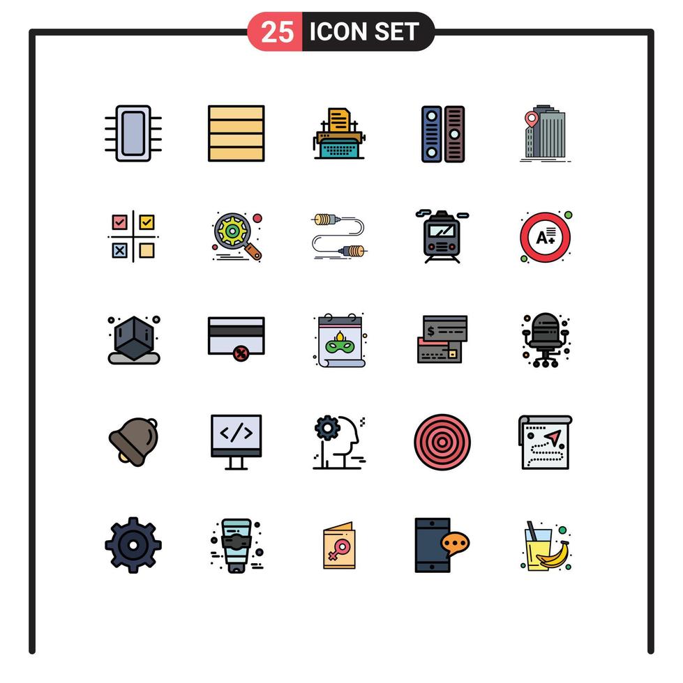 Modern Set of 25 Filled line Flat Colors Pictograph of building bank typing file cover directory Editable Vector Design Elements