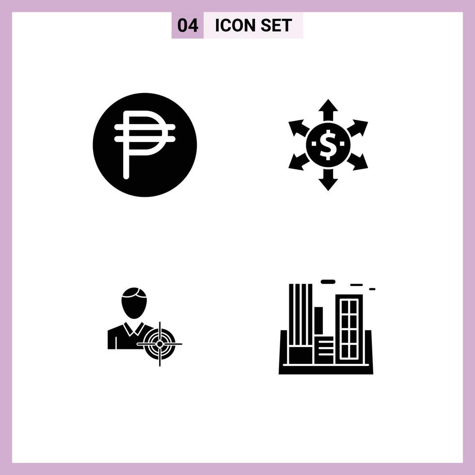 4 User Interface Solid Glyph Pack of modern Signs and Symbols of philippine target peso arrow factory Editable Vector Design Elements