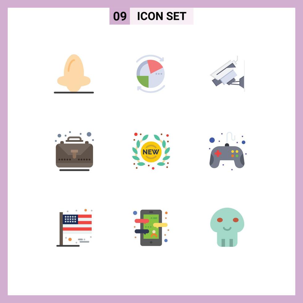 Pictogram Set of 9 Simple Flat Colors of bag case network business security Editable Vector Design Elements