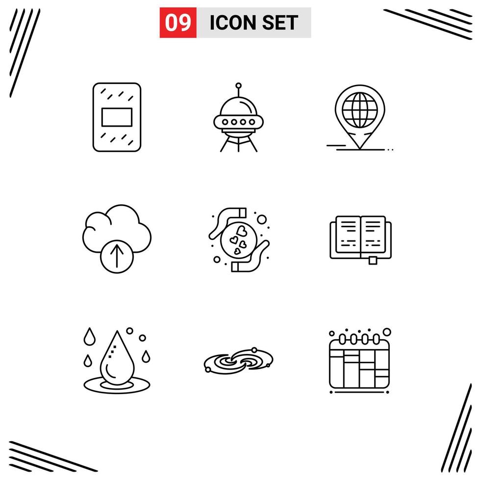 Universal Icon Symbols Group of 9 Modern Outlines of love care business upload cloud Editable Vector Design Elements