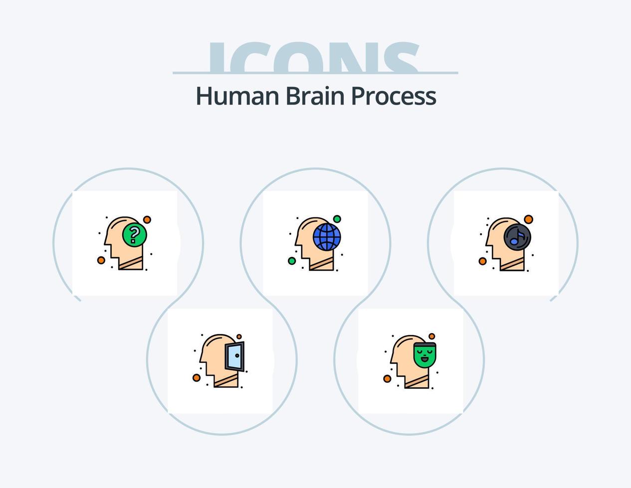 Human Brain Process Line Filled Icon Pack 5 Icon Design. human. thinking. ecology. open mind. head vector