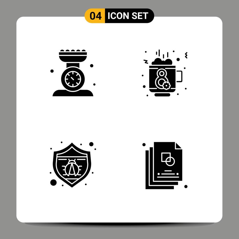 Solid Glyph Pack of 4 Universal Symbols of baking protection kitchen scale day spam Editable Vector Design Elements