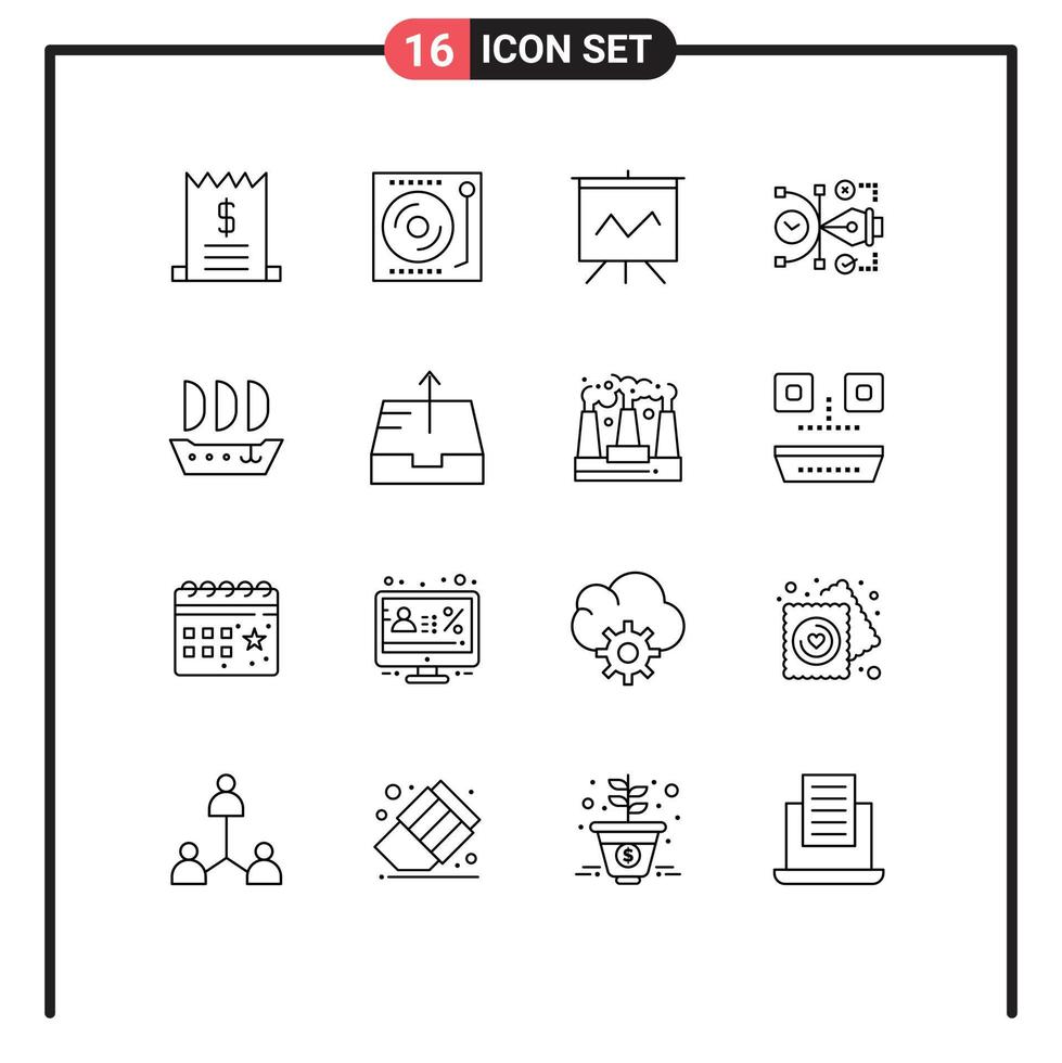 Pictogram Set of 16 Simple Outlines of argosy digital vinyl art file Editable Vector Design Elements